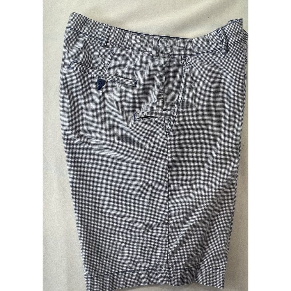 Cremieux Mens 33 Blue White Houndstooth Phone Pocket Flat Front Chino Shorts